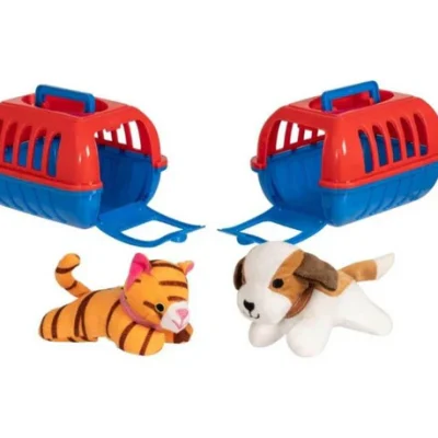 Children's Toys Soft Pet Cat / Dog in Plastic Cage Assorted Colours 1374541 (Parcel Rate)