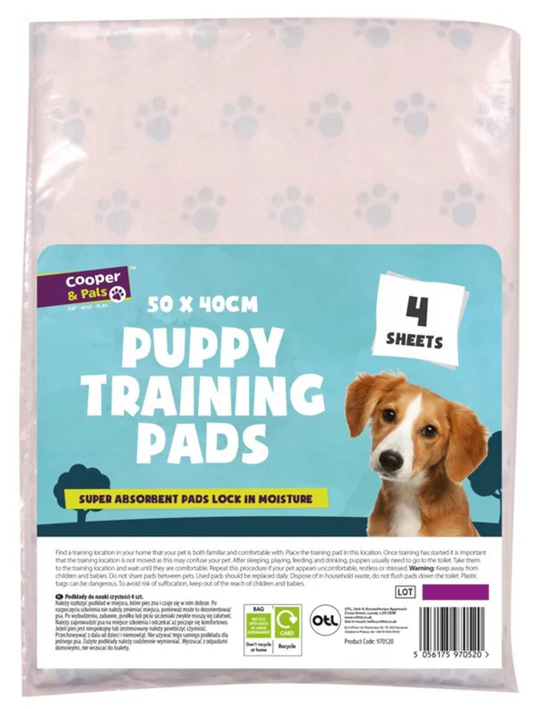 Pet Dog Puppy Training Pads 50 x 40 cm 4 Pack 321185 A (Parcel Rate) Pack Of 2