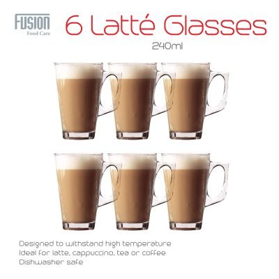 Set Of 6 Latte Glasses 240ml  Dishwasher Safe 4944 (Parcel Rate)