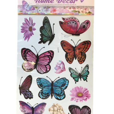 Room Decor 3D Effect Wall Stickers Butterfly Design 62 x 35 cm Assorted Designs and Colours 5091 (Parcel Rate)