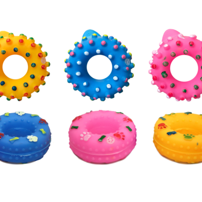 Pet Dog Toy Squeaky Donut Ring 8 x 3.5 cm Assorted Designs and Colours 5366 (Parcel Rate)