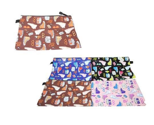 Fake Leather Pencil Case Shoe Print 24 x 11 cm Assorted Colours 53881 (Large Letter Rate)Pack Of 3