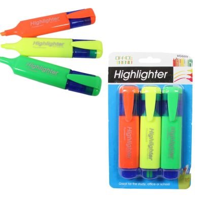 3 Pack Neon Coloured Highlighters School Stationery Highlighter Set 5565 (Parcel Rate)