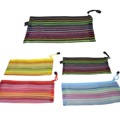 Striped Pencil Toiletry Bag with Zipper 23 x 12 cm Assorted Colours 5723 (Large Letter Rate)Pack Of 3
