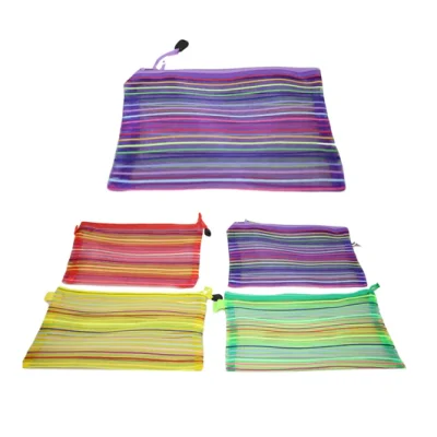 Stripy Colourful Utensils Toiletry Plastic Bag 4 Colours Available 22 x 18cm 5724 (Large Letter Rate)Pack Of 4