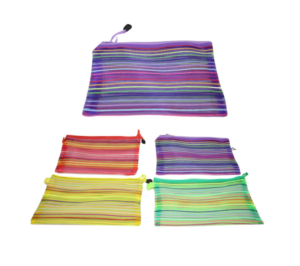 Stripy Colourful Utensils Toiletry Plastic Bag 4 Colours Available 22 x 18cm 5724 (Large Letter Rate)Pack Of 4