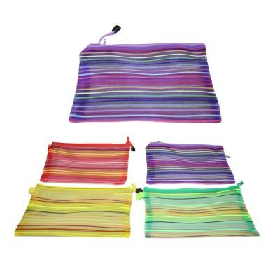 Striped Pencil Toiletry Bag with Zipper 29 x 22 cm Assorted Colours 5725 (Large Letter Rate)