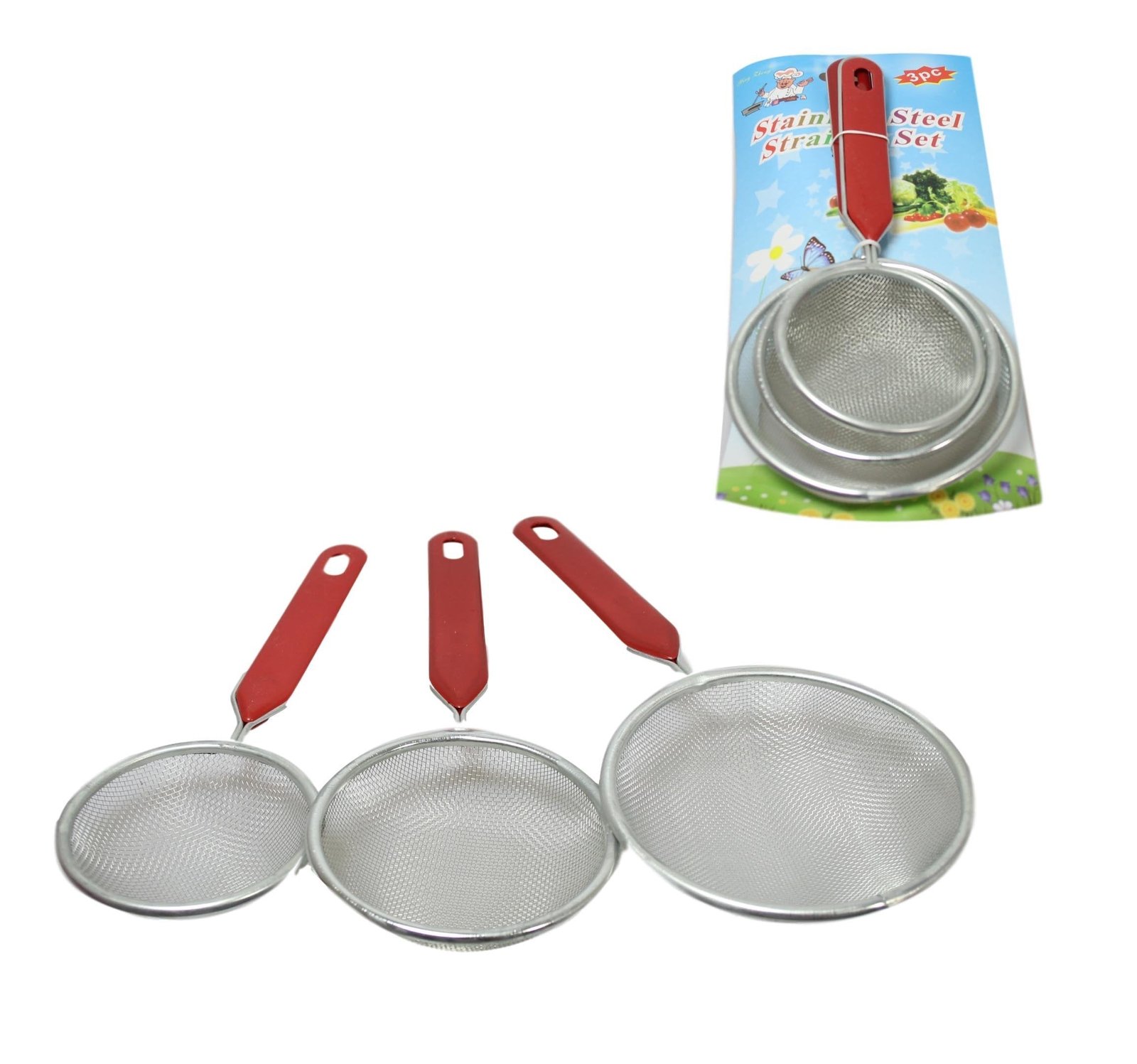 3 Pack Kitchen Sieve Stainless Steel Strainer Set  8cm 10cm 12cm  57773 A  (Parcel Rate)