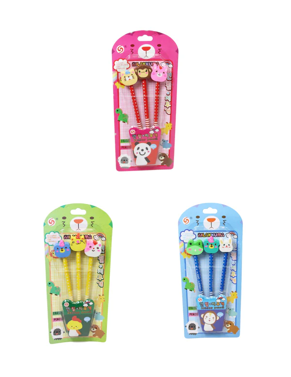 Children's Character Pencil With Rabbit Erasers School Boys Girls Writing Pencils 3 Pack 5872 (Large Letter Rate) Pack Of 3