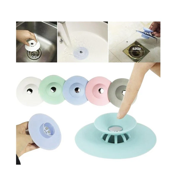 Silicone Bathroom Kitchen Sink Drain Plug Hair Catcher 9.5 cm Assorted Colours 6163 (Large Letter Rate) Pack Of 3
