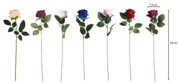 Plastic Artificial Fake Roses Flowers Single Stem Velvet Petals 50 cm Assorted Colours 7105 (Parcel Rate) Pack Of 2