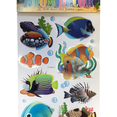 Room Decor 3D Effect Wall Stickers 60 x 35 cm Fish Sea Life Aquarium Design Assorted Designs and Colours 7129 (Parcel Rate)