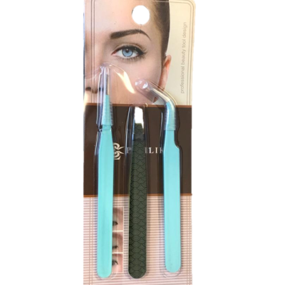 Beauty Metal Tweezers Set of 3 9.5 cm Assorted Colours 7144 (Parcel Rate)