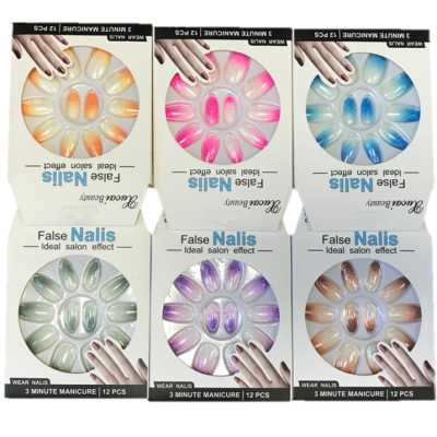 Artificial Fake Nail Extensions Round Tip Glitter Gradient Design Assorted Colours 7308 A  (Parcel Rate)