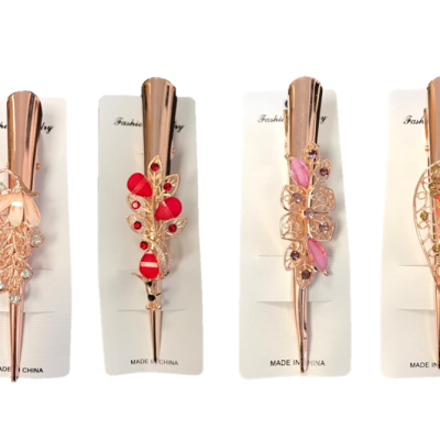 Women's Metal Alligator Hair Clip with Floral / Peacock Decorations 13 cm Assorted Designs 7327 (Parcel Rate)