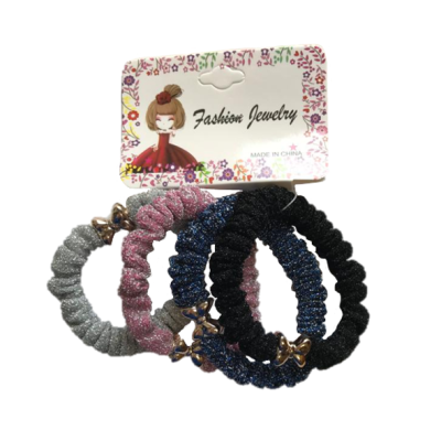 Hair Bobble Elastic Tie Bow Detail Pack of 4 Assorted Colours 7334 (Parcel Rate)