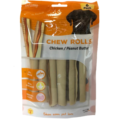 Pet Dog Treats Chew Rolls Chicken & Peanut Butter 6 Pack 75707 (Parcel Rate)
