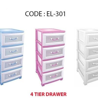 4 Tier Plastic Storage Drawer with Handles Assorted Colours EL301 / MP001 (Big Parcel Rate)