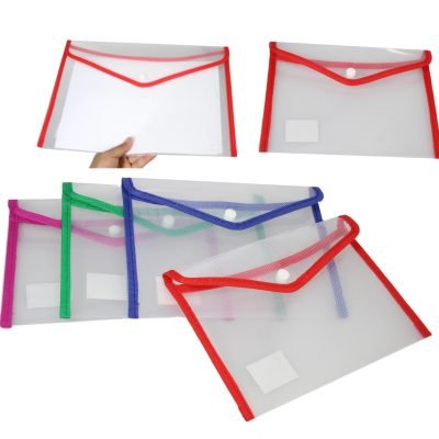 Medium Plastic Stud Document Wallet File Folder 22 x 16 cm Assorted Colours 5386 (Parcel Rate)