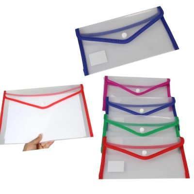 Large Plastic Stud Document Wallet File Folder 33 x 23 cm Assorted Colours 5385 (Parcel Rate)