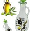 Beautiful Glass Olive Oil Bottle Printed Pouring Bottle With Green Glass Lid 250cc M241 (Parcel Rate)