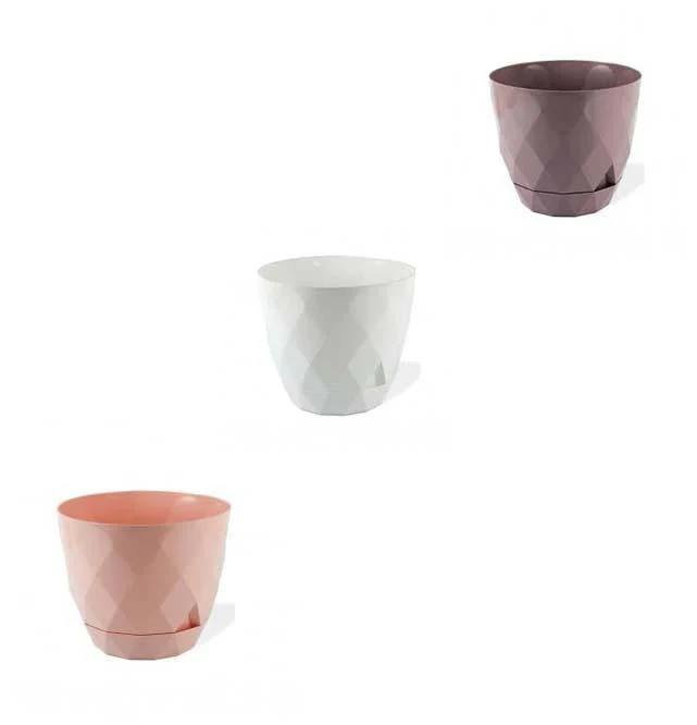 Yakamoz Diamond Style Cut Round Plastic Plant Pot 17.5 x 15.3 cm Assorted Colours KRS453 (Parcel Rate)