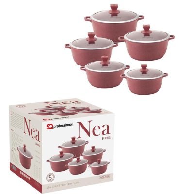 Nea Marbell Diecast Stockpot Set 5 Pack Rossa Red Marble Effect 20-24-28-30-32cm 6759 (Big Parcel Rate)