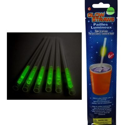 Glow In The Dark Plastic Straws Pack of 6 Assorted Colours 5257 (Parcel Rate)