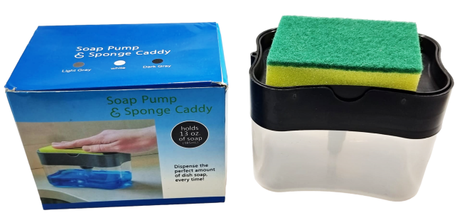 2-In-1 Counter Top Sink Soap Dispenser and Sponge Holder Caddy 15 x 12 x 9.5 cm 6641 (Parcel Rate) - Image 3
