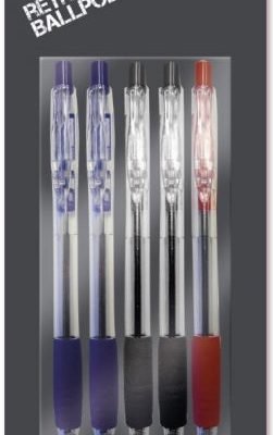 OOP! Retractable Ballpoint Pens Pack of 5 Assorted Colours A2412 (Parcel Rate)