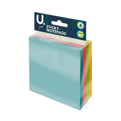 140 Page Sticky Note Pad 4 Block Colours School Office Use Standard Size 3'' x 3'' P2370 (Parcel Rate)Pack Of 3