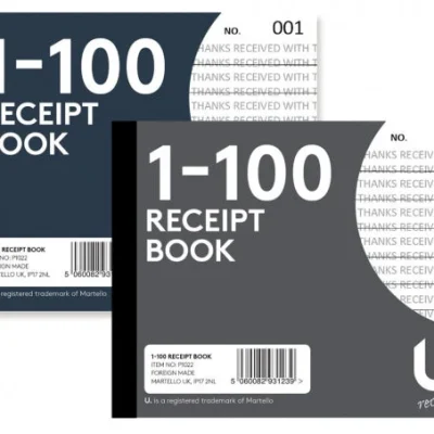 Duplicate Receipt Book 2 Assorted Designs Numbered 001-100/5 x 4'' P1022 A (Parcel Rate) Pack of 3