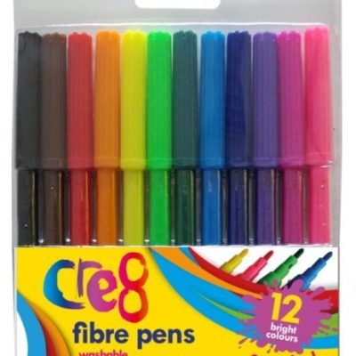 Cre8 Washable Fibre Pens Pack of 12 Assorted Colours P2133 (Large Letter)