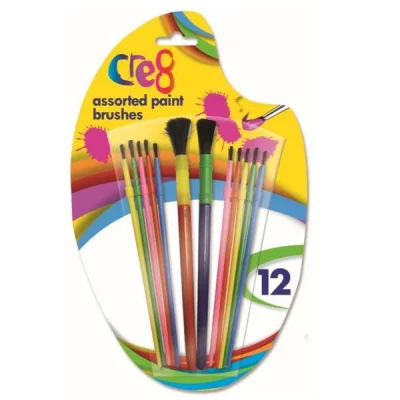 Cre8 Plastic Paint Brushes Pack of 12 Assorted Sizes (Large Letter Rate) Pack Of 3