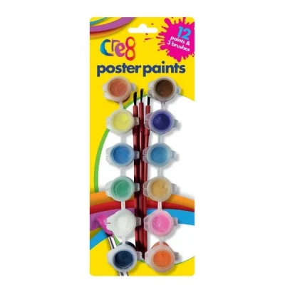 Cre8 Poster Paints Childrens Fun 12 Colours With Brushes P2539 (large letter)Pack Of 3