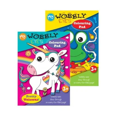 Home Activity Colouring Book Pads Wobbly Eyes Unicorn / Aliens Designs P2585 (Parcel Rate)Pack Of 3
