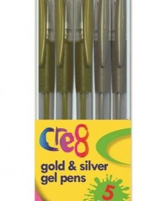 Cre8 Gold and Silver Gel Pens Pack Of 5 P2691 (Large Letter Rate)