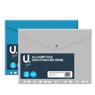A4 Carry File With Punched Spine 2pk Home Office School Carry Folder x 1 P2772 (Large Letter Rate) Pack Of 3