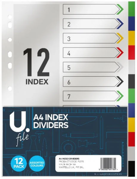 A4 Index Dividers Multicoloured Home Office School Paper Dividers 12 Pack P2775 (Large Letter Rate) Pack Of2