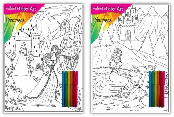 Velvet Poster Art Children's' Fun Colouring with Pens Princesses/Castles 2 25 x 38 cm 2 Designs P3011 (Parcel Rate) - Image 2