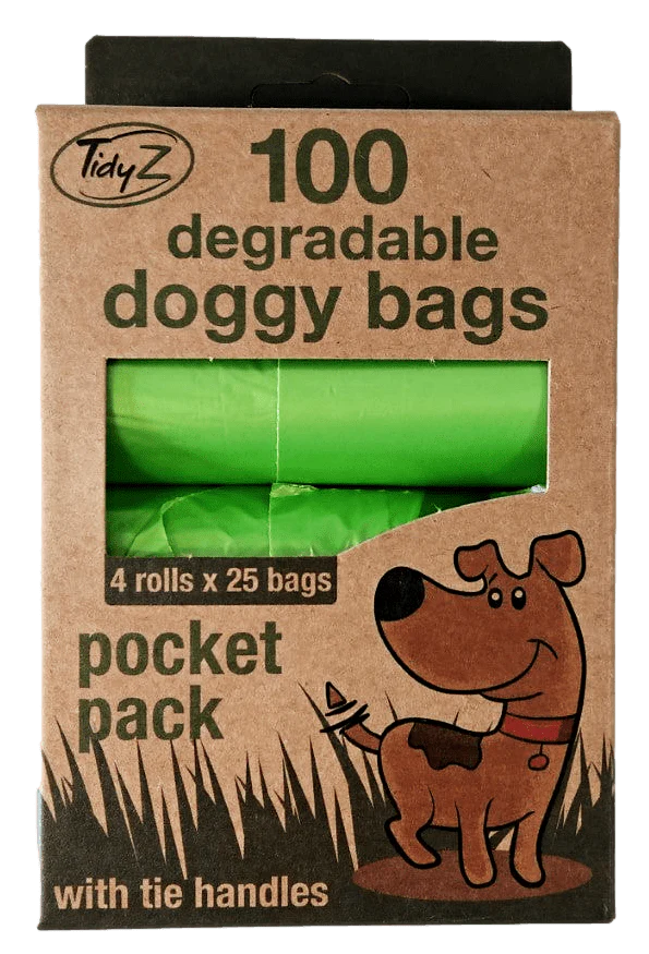 100 Degradable Doggy Bags with Tie Handles 32 x 36 cm B1459 (Parcel Rate)