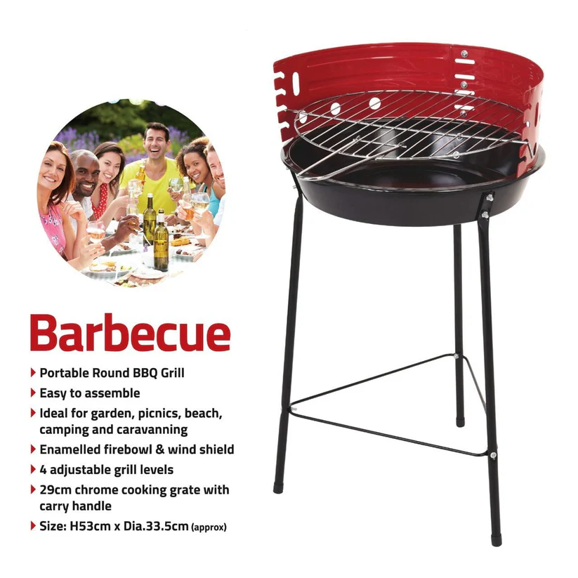 Portable Round BBQ Grill 14" with 4 Adjustable Grilling Levels | Outdoor Charcoal Barbecue | 1161 (Big Parcel Rate)