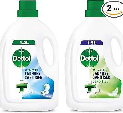 Dettol Antibacterial Laundry Cleanser, Original and Sensitive Sanitiser Additives, Fresh Cotton and Fragrance Free Multipack, 25 Washes, 2x 1.5 L, Pack of 2.